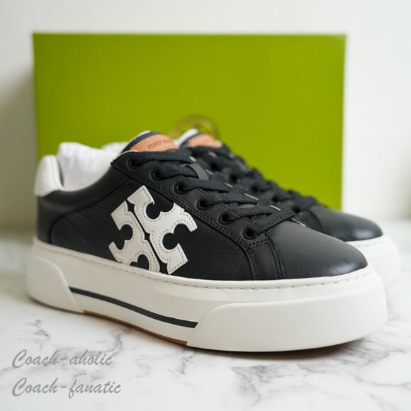 NIB Tory Burch Signature Color Block Platform Leather Sneaker Shoes in Black - Picture 7 of 12